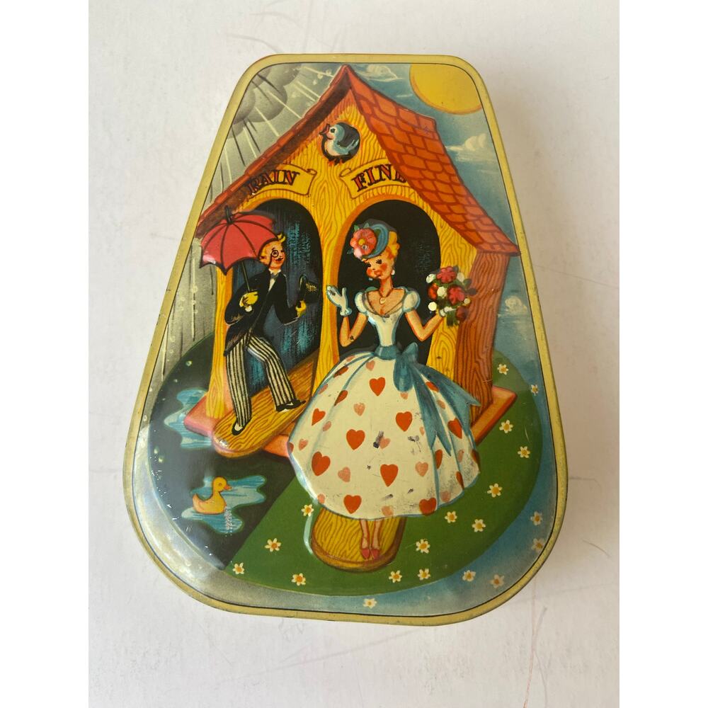 George W. Horner Tin Valentine Candy Vintage England Couple Predicting Weather